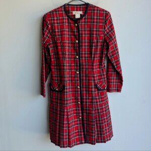 Vintage 80s Nancy G Red Plaid Button-Up Dress